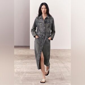 Zara Washed Black Denim Maxi Shirt Dress, size M